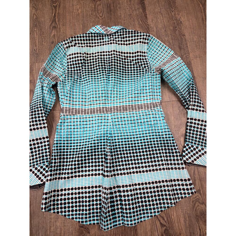 Tyler Boe Women's Fitted Button Long Sleeve Shirt Teal Black White Size Small - Picture 4 of 5